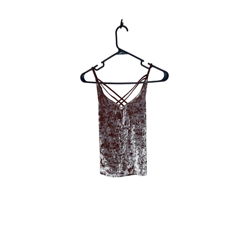American Eagle Crushed Velvet Strappy Back Camisole Tank Top Pink Burgundy Large